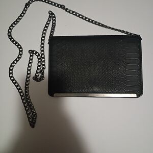 Massimo Vintage Black Snakeskin Clutch With Crossbody Chain
